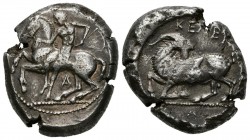 CILICIA, Celenderis. Stater. (Ar. 10.65g \/ 22mm). 430-420 BC Anv: Young man riding a horse to the left, below A. Rev: Goat to the left looking to the...