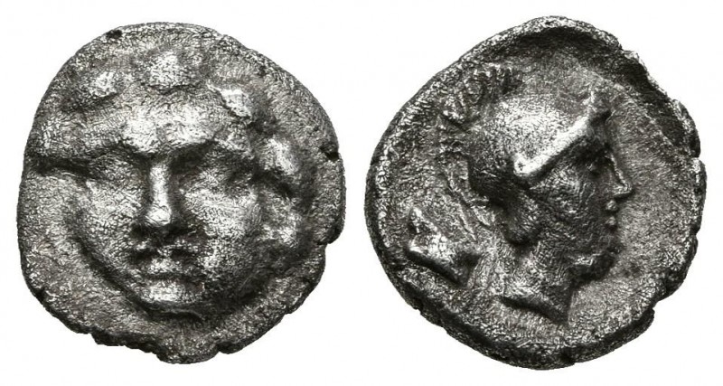 PISIDIA, Selge. Obol. (Ar. 0.93g \/ 10mm). 350-300 BC Anv: Front head of Gorgon....