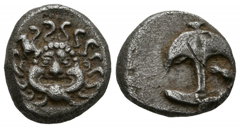 THRACIA, Apollonia Pontica. Drachm. (Ar. 3.26g \/ 14mm). 480-450 BC Anv: Head of...