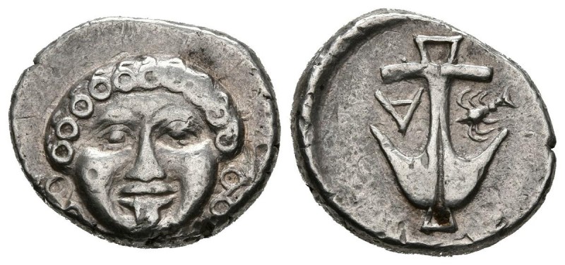 THRACIA, Apollonia Pontica. Drachm. (Ar. 2.85g \/ 15mm). 400-300 BC Anv: Front h...