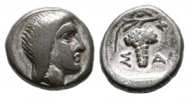 THRACIA, Saratokos. Diobolus. (Ar. 0.89g \/ 10mm). 444-424 BC (SNG Copenhagen does not quote; Topalov 69). XF. Beautiful patina. Limited.