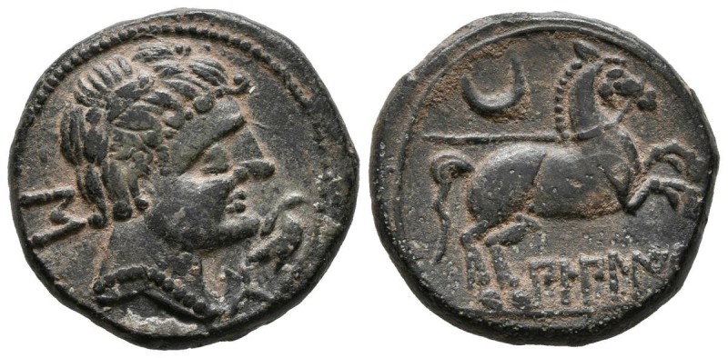 BILBILIS (Calatayud, Zaragoza). Semis. (Ae. 7.00g \/ 21mm). 120-30 BC Anv: Male ...