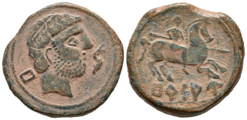 BURSAU (Borja, Zaragoza). As. (Ae. 16.51g \/ 27mm). 120-80 BC Anv: Bearded head ...