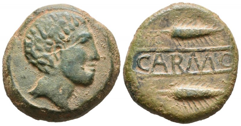 CARMO (Carmona, Seville). As. (Ae. 17.00g \/ 26mm). 80 BC Anv: Male head to the ...