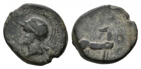 CARTAGONOVA (Cartagena, Murcia). 1\/2 Tracing. (Ae. 3.47g \/ 18mm). 220-215 BC (FAB-517). F.