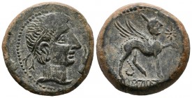 CASTULO (Cazlona, Ja\u00e9n). As. (Ae. 13.48g \/ 26mm). 180 BC Anv: Male head with diadem on the right, in front of the hand. Rev: Sphinx to the right...
