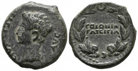 COLONIA PATRICIA (C\u00f3rdoba). As. (Ae. 10.18g \/ 24mm). 27 BC-AD 14 Anv: Head of Augustus to the left, around: PERM. CAES. AVG. Rev: La\u00farea, i...