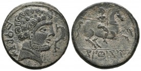 CONTERBIA CARBICA (Huete, Cuenca). As. (Ae. 9.09g \/ 25mm). 120-80 BC Anv: Male bust on the right with a beard, in front of a dolphin, behind Iberian ...