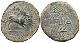 LAELIA (Olivares, Seville). As. (Ae. 12.88g \/ 31mm). 50-20 BC Anv: Horseman on the right, behind star. Rev: Palm and spike on the right, between the ...