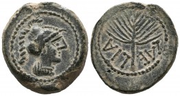 LAELIA (Olivares, Seville). Semis. (Ae. 12.36g \/ 25mm). 50-20 BC Anv: Helmeted head to right. Rev: Palma, below inverted legend: LAELIA. (FAB-1651). ...