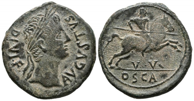 OSCA (Huesca). As. (Ae. 12.25g \/ 29mm). 27 BC-AD 14 Anv: Laureate head of Augus...