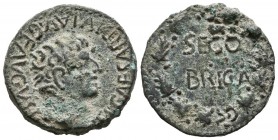 SEGOBRIGA (Saelices, Cuenca). Semis. (Ae. 5.82g \/ 21mm). 14-36 AD Anv: Head of Tiberius on the right, around legend: TI. CAESAR. DIVI. AVG. F. AVGVS....