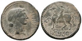 TURIASO (Tarazona, Zaragoza). As. (Ae. 13.95g \/ 28mm). 50-20 BC Anv: Female head to the right, in front of the legend: SILBIS. Rev: Horseman with sce...