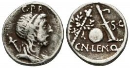 GENS CORNELIA. Denarius. (Ar. 2.88g \/ 17mm). 76-75 BC Hispania. (Crawford 393 \/ 1a; FFC628). VG.