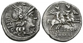 GENS SEMPRONIA. Denarius. (Ar. 3.92g \/ 19mm). 148 BC Rome. (Crawford 216\/1; FFC 1107). VF.