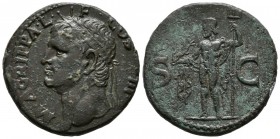 AGRIPPA. As. (Ae. 10.70g \/ 27mm). 37-41 AD Rome. Anv: M AGRIPPA LF COS III. Bust with a rostral crown to the left of Agrippa. Rev: Neptune left shelf...