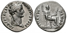 TIBERIUS. Denarius. (Ar. 3.69g \/ 19mm). 36-37 AD Lugdunum. Anv: TI CAESAR DIVI AVG F AVGVSTVS. Laureate bust to the right of Tiberius. Rev: PONTIF MA...