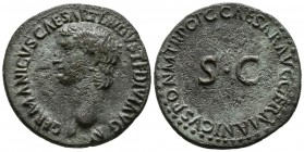 GERMANIC. As. (Ae. 11.14g \/ 29mm). AD 37-38 Rome: Anv: GERMANICVS CAESAR TI AVGVST F DIVI AVG N. Naked bust of Germanicus on the left. Rev: UNC, arou...