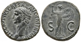 CLAUDIUS. As. (Ae. 13.20g \/ 27mm). 41-50 AD Rome. Anv: TI CLAVDIVS CAESAR AVG PM TR P IMP. Naked bust of Claudio on the left. Rev: Minerva holding sp...