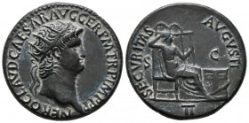 NERO. Dupondio. (Ae. 13.33g \/ 28mm). 64 AD Rome. Anv: NERO CLAVD CAESAR AVG GER PM TR P IMP P P. Radiated bust to the right of Nero. Rev: SECVRITAS A...