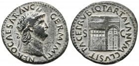 NERO. As. (Ae. 9.43g \/ 28mm). 66 AD Rome. Anv: NERO CAESAR AVG GERM IMP. Laureate bust to the right of Nero. Rev: PACE PR VBIQ PARTA IANVM CLVSTI. Te...