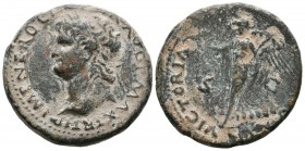 NERO. As. (Ae. 17.62g \/ 28mm). 66 AD Lugdunum. Anv: IMP NERO CAESAR AVG P MAX TR PP P. Laureate bust to the left of Nero. Rev: VICTORIA AVGVSTI. Vict...