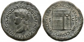 NERO. Sesterce. (Ae. 29.76g \/ 37mm). 65 AD Rome. Ob: NERO CLAVD CAESAR AVG GER PM TR P IMP P P. Laureate bust to the left of Nero. Rev: PACER TERRA M...