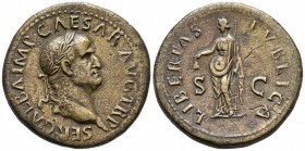 GALBA. Sesterce. (Ae. 25.65g \/ 36mm). 68 AD Rome. Anv: SER GALBA IMP CAESAR AVG TR P. Galba laureate bust on the right. Rev: LIBERTAS PVBLICA. Libert...