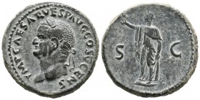 VESPASIAN. As. (Ae. 11.01g \/ 28mm). 74 AD Rome. Anv: IMP CAES VESP AVG COS V CENS. Vespasian laureate bust to the left. Rev: Spes shelf to left with ...