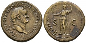 VESPASIAN. Sesterce. (Ae. 25.05g \/ 34mm). 71 AD Rome. Anv: IMP CAES VESPASIAN AVG PM TR PPP COS III. Vespasian laureate bust to the right. Rev: Roma ...
