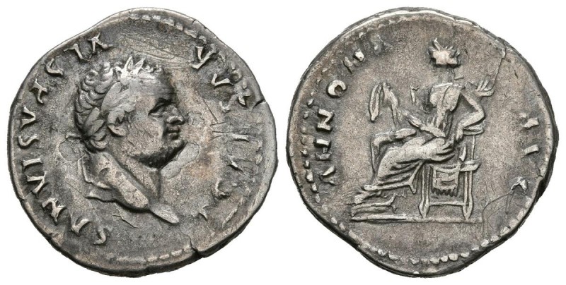 VESPASIAN. Denarius. (Ar. 2.92g \/ 18mm). 77-78 AD Rome. Anv: T CAESAR VESPASIAN...
