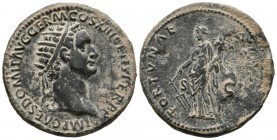 DOMITIAN. Dupondio. (Ae. 13.16g \/ 28mm). 87 AD Rome. Anv: IMP CAES DOMIT AVG GERM COS XIIICENS PER P P. Radiated bust of Domitian on the right. Rev: ...