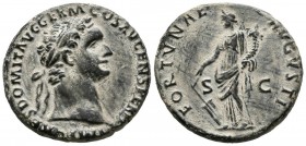 DOMITIAN. As. (Ae. 11.84g \/ 26mm). 87 AD Rome. Anv: IMP CAES DOMIT AVG GERM COS XIII CENS PER P P. Laureate bust of Domitian on the right. Rev: FORTV...