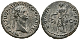 DOMITIAN. As. (Ae. 10.40g \/ 28mm). AD 85 Rome. Anv: IMP DOMITIAN AVG GER M COS XI. Laureate bust of Domitian on the right. Rev: MONETA AVGVSTI. Monet...