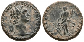 DOMITIAN. As. (Ae. 13.89g \/ 27mm). 87 AD Rome. Anv: IMP CAES DOMIT AVG GERM COS XV CENS PER P P. Laureate bust of Domitian on the right. Rev: FORTVNA...
