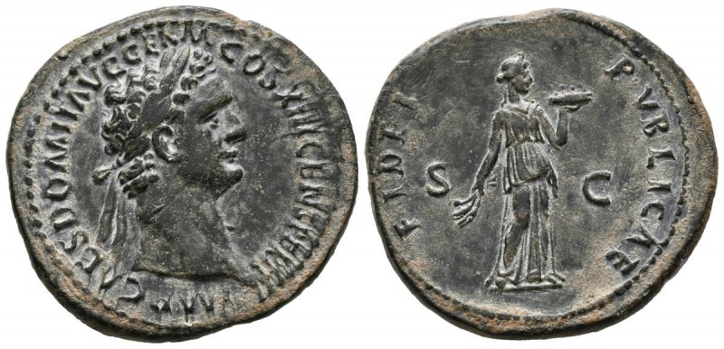 DOMITIAN. As. (Ae. 10.86g \/ 30mm). 87 AD Rome. Anv: IMP CAES DOMIT AVG GERM COS...