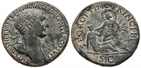 TRAJAN. Sesterce. (Ae. 19.90g \/ 33mm). 104-107 AD Rome. Anv: IMP CAES NERVAE TRAIANO AVG GER DAC PM TR P COS VP P. Laureate bust with light draping o...