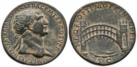 TRAJAN. Sesterce. (Ae. 20.53g \/ 32mm). 107-110 AD Rome. Ob: IMP CAES NERVAE TRAIANO AVG GER DAC PM TR P COS VP P. Laureate and draped bust to the rig...