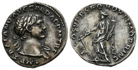 TRAJAN. Denarius. (Ar. 3.14g \/ 18mm). 107-108 AD Rome. (RIC 122). AU. Beautiful rare specimen in this quality.