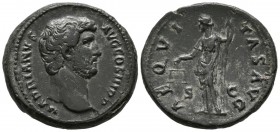 HADRIAN. As. (Ae. 12.87g \/ 28mm). 134-138 AD Rome. Anv: HADRIANVS AVG COS II P P. Naked bust to the right of Hadrian. Rev: AEQVITAS AVG. Aequitas she...