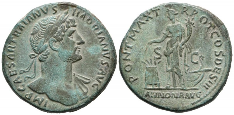 HADRIAN. Sesterce. (Ae. 25.65g \/ 34mm). 118 AD Rome. Anv: IMP CAESAR TRAIANVS H...