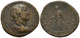 HADRIAN. Sesterce. (Ae. 24.80g \/ 35mm). 119-121 AD Rome. (RIC 611 var). Variant: draped bust. VF\/ F. Nice obverse.