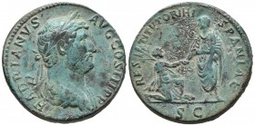 HADRIAN. Sesterce. (Ae. 26.71g \/ 32mm). 134-138 AD Rome. Anv: HADRIANVS AVGVSTVS. Laureate and draped bust to the right of Adriano. Rev: RESTITVTORI ...