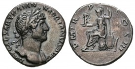 HADRIAN. Denarius. (Ar. 3.37g \/ 17mm). 121-123 AD Rome. (RIC 541). VF. Nice patina.