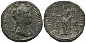 SABINA. Sesterce. (Ae. 23.72g \/ 32mm). 130-133 AD Rome. Anv: SABINA AVGVSTA HADRIANI AVG P P. Diademic and draped bust to the right of Sabina. Rev: C...