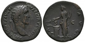 ANTONINO PIO. Dupondio. (Ae. 10.61g \/ 27mm). 151-152 AD Rome. Anv: ANTONINVS AVG PIVS PP TR P COS III. Bust radiated to the right of Antonino P\u00ed...