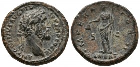 ANTONINO PIO. As. (Ae. 12.39g \/ 27mm). 143-144 AD Rome. Anv: ANTONINVS AVG PIVS PP TR P COS III. Laureate bust to right of Antonino P\u00edo. Rev: IM...