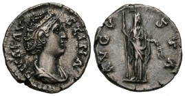 FAUSTINA I. Denario. (Ar. 3.36g \/ 17mm). 141 AD Rome. Obv: DIVA FAVSTINA. Draped bust with hair gathered to the right of Faustina I. Rev: AVGVSTA. Ve...