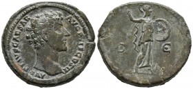 MARCUS AURELIUS. Sesterce. (Ae. 29.82g \/ 34mm). 145 AD Rome. Anv: AVRELIVS CAESAR AVG PII F COS II. Naked bust to the right of Marco Aurelio. Rev: Mi...