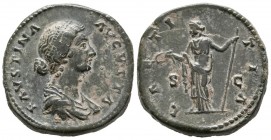 FAUSTINA II. As. (Ae. 13.76g \/ 27mm). 161-164 AD Rome. Anv: FAVSTINA AVGVSTA. Diademic bust with cuirass and bow on the right of Faustina II. LAETITI...